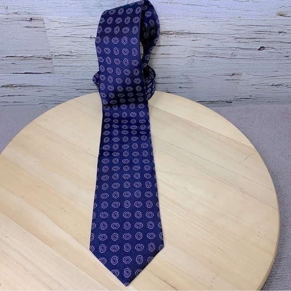 brooks Brothers Classic Neck Tie Navy Blue Purple Paisley 100% Woven Silk O/S - Picture 6 of 12